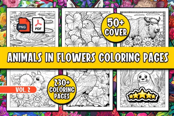 Animals in Flowers Coloring Pages Bundle