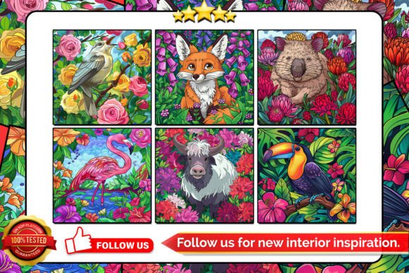 Animals in Flowers Coloring Pages Bundle