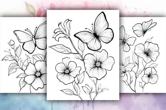 Floral Butterfly Coloring Book Pages