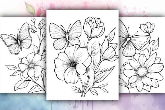 Floral Butterfly Coloring Book Pages