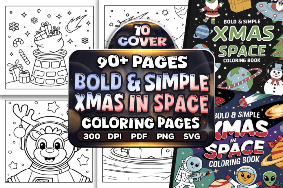 90+ Easy Xmas in Space Coloring Pages